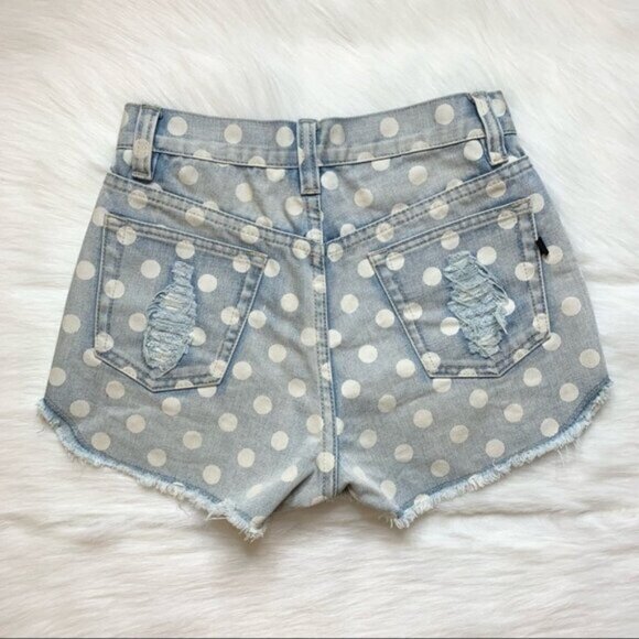Revolve Mink pink Sugar Magnolia Jean Shorts Polka Dot Cut offs High Waist - Picture 14 of 16